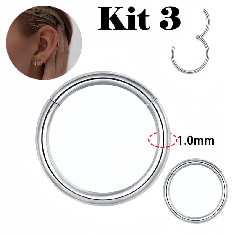 Conjunto com 3 Argolas Segmentadas Articuladas - Aço Cirúrgico para Hélix e Nariz - Diversos Tamanhos
