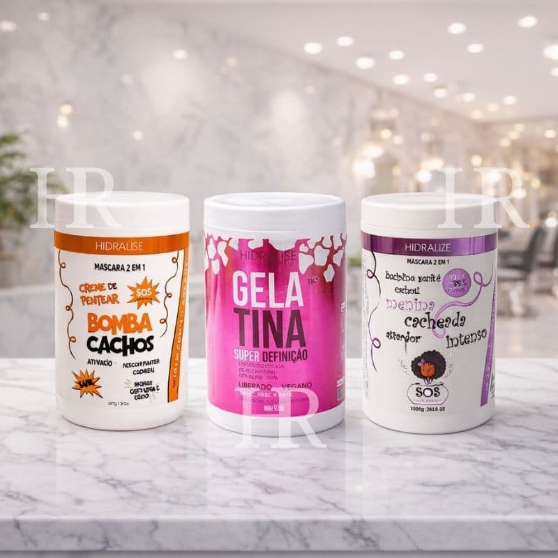 Kit com 3  Máscaras 1kg  Bomba Cachos + Gelatina Super Definição + Menina Cacheada