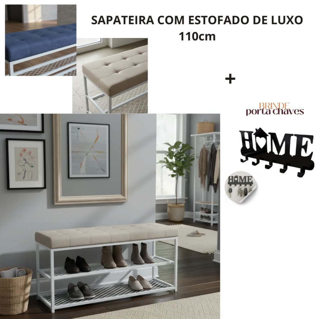Sapateira Estofada Organizadora Branca Sem Tela 110cm Prática e Sofisticada