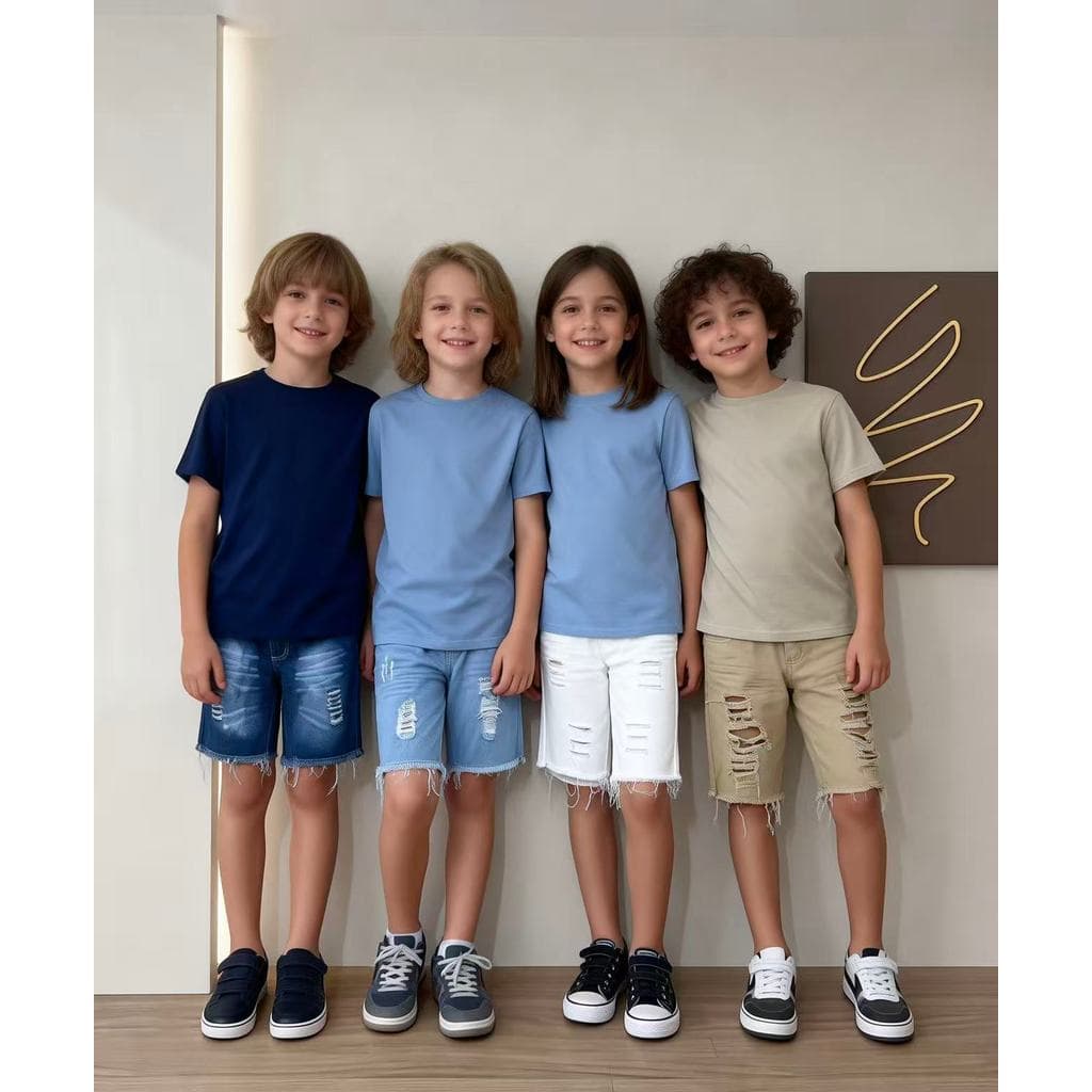 Shorts jeans rasgados infantis estilosos e respiráveis