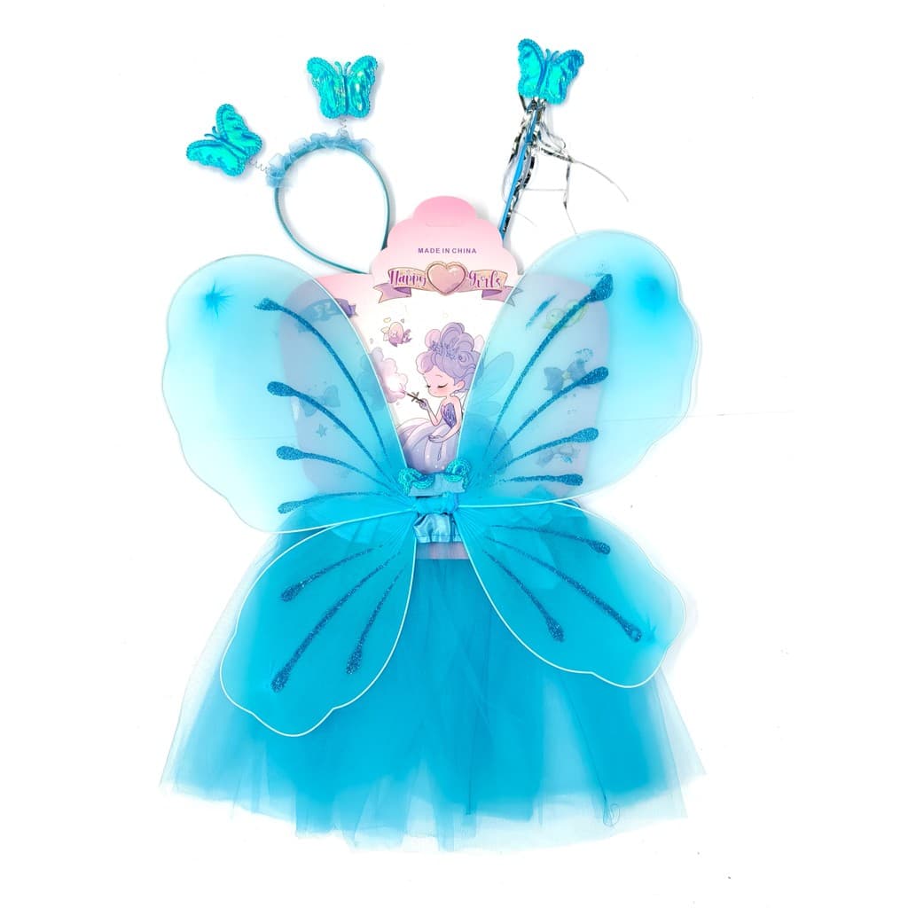 Kit Fada Saia + Tiara + Asa + Varinha Fantasia Festa/ Carnaval -INFANTIL cor aleatoria T-557-23