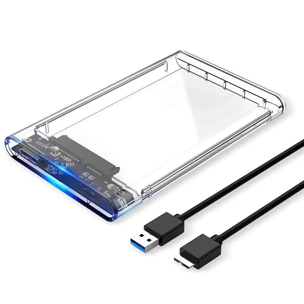 Case Externa Transparente para SSD/HD SATA 2.5 USB 3.0 com Cabo Destacável