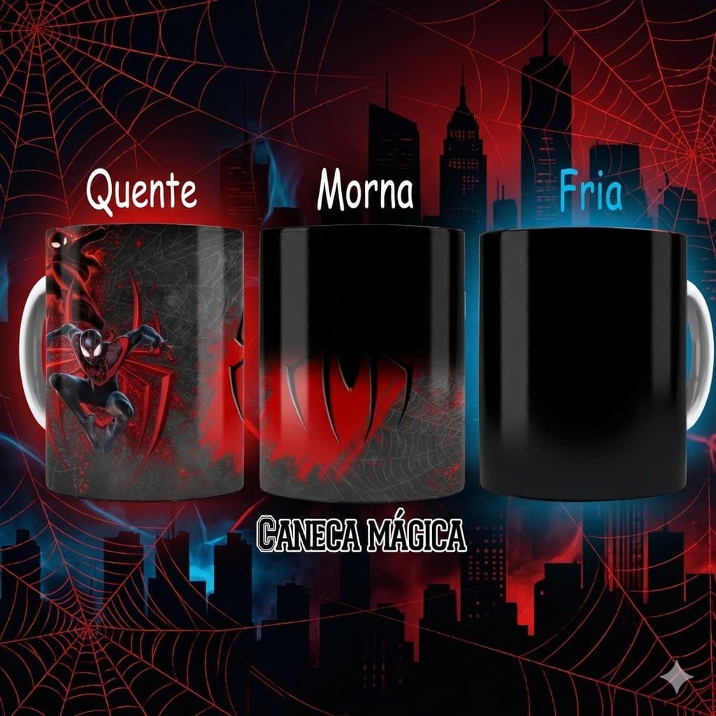 Caneca Homem Aranha Magica Spiderman milies morales petter park Marvel Cerâmica 325ml Personalizada quarinhos