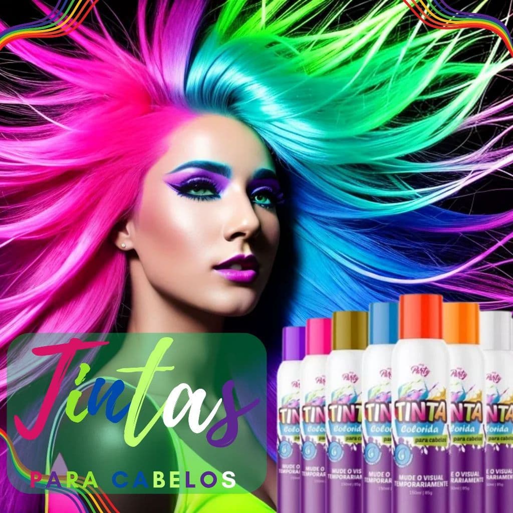 Tinta Colorida para Cabelos - Spray - Temporária - Sai com Água 150ml My Party Carnaval Várias Cores