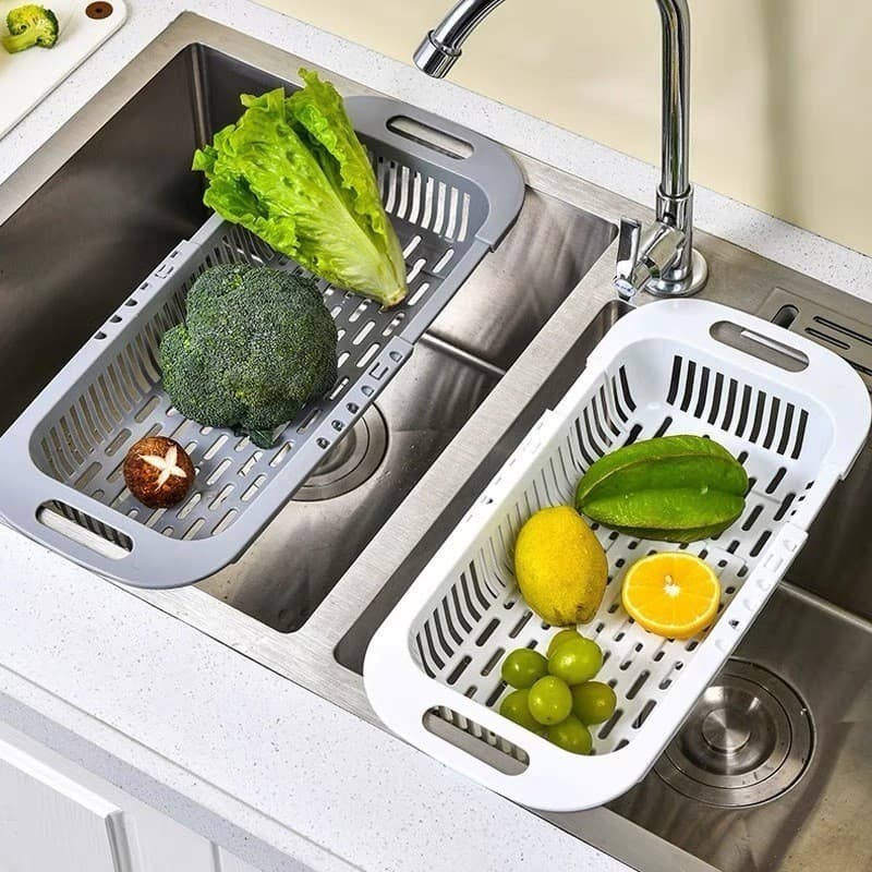 Escorredor De Pia Retrátil Com Alças Cesta Rack Ajustável Para Pratos Alimentos Frutas Legumes Verduras Multiuso