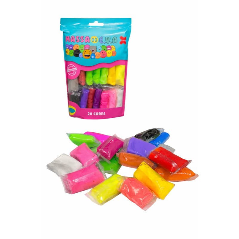 ￼MASSA DE MODELAR EM EVA 250G 20 CORES MASSINHA ARTESANATO INFANTIL MAKE+ COLORIDO