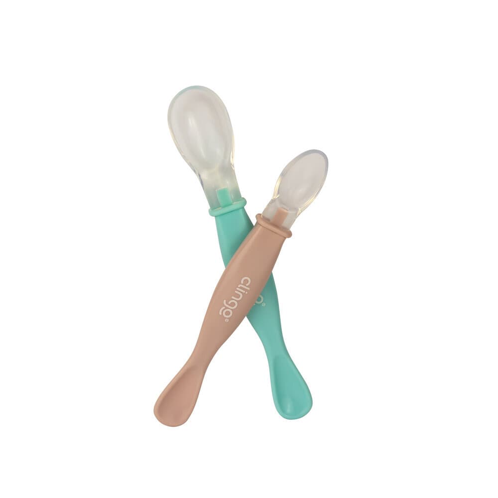 Colher Ponta Dupla Clingo Colors Neutro - Kit 2 Unidades Silicone Seguro Bebê