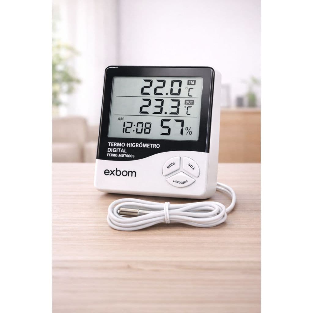 Termo Higrometro Digital Com Máxima e Mínima Medidor De Temperatura e Umidade Com Relógio e Alarme