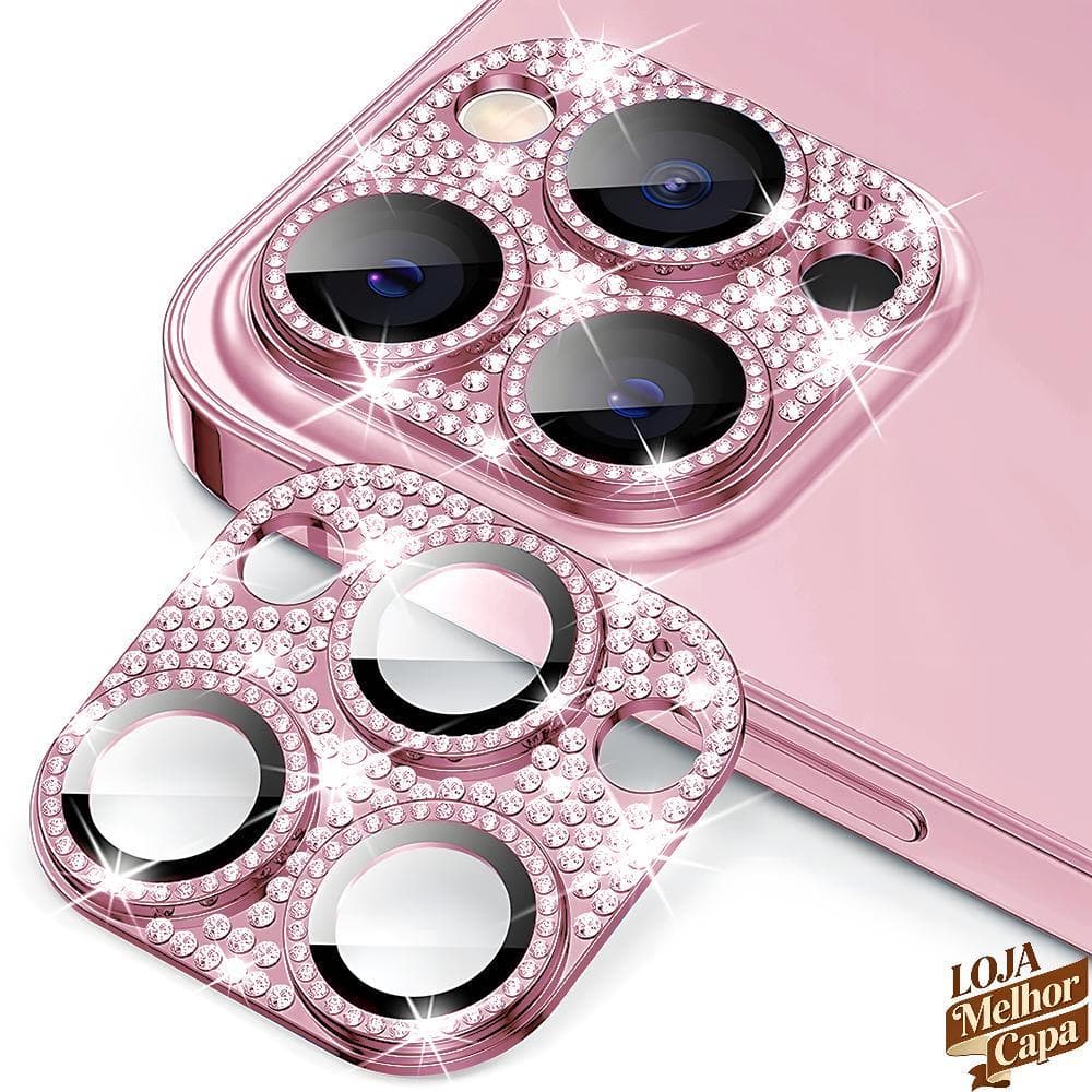 Película Lente De Câmera iPhone 16 15 14 13 12 11 Pro Plus Max Mini Diamond-Studded Integrated Film Lens M004-02
