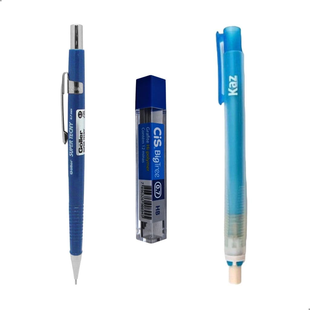 Kit Lapiseira Tecnica 0.7 + Caixa Grafite + Caneta Borracha