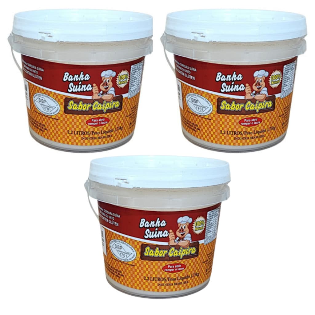 kit  3 Balde Banha 2,2 litros Suína 100% Natural Gordura De Porco Caipira