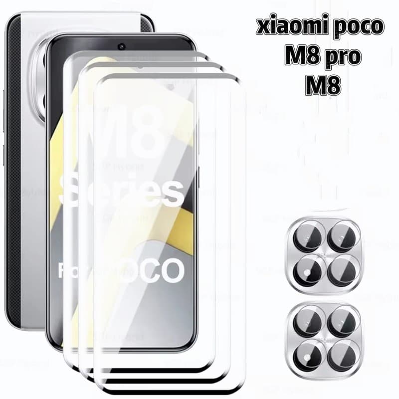 Película vidro curva e Película de câmera Para Xiaomi Poco M8 Pro Poco M8