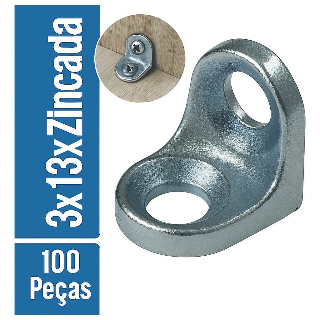 Kit 100 Suporte Cadeirinha Cantoneira 2 Furos Zincada