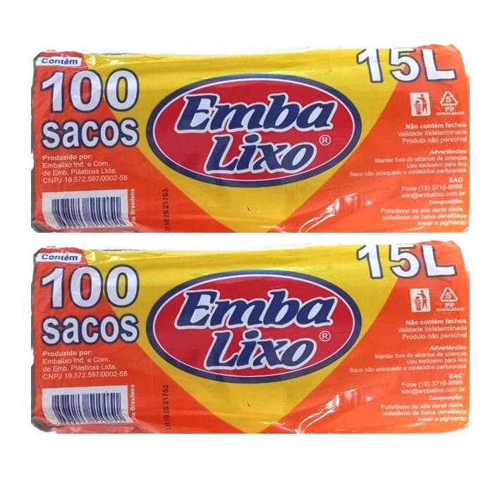 Kit Saco de Lixo Embalixo 100 sacos de 15 litros - 2 unidades