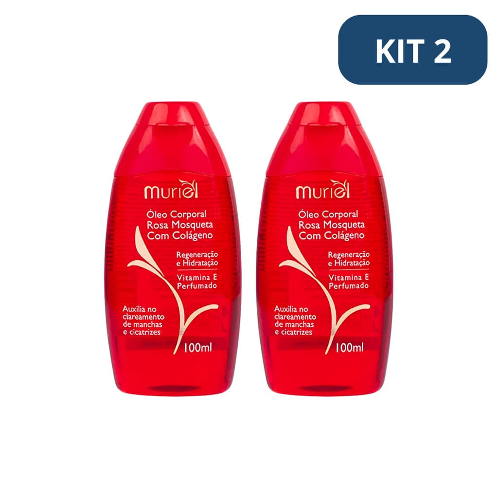 Kit 2 Óleo Corporal Rosa Mosqueta e Colágeno Muriel 100ml