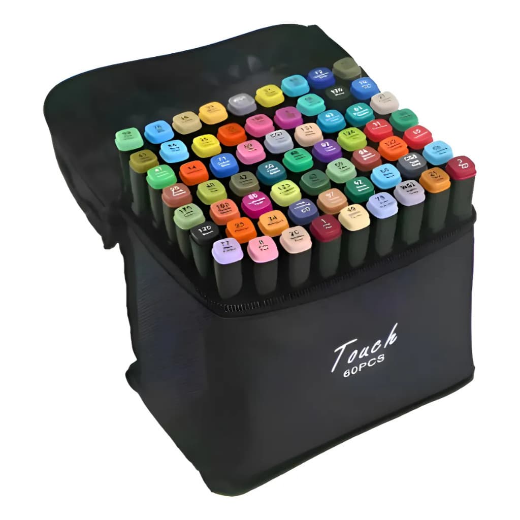 Kit Canetas Marcador 60 Cores Ponta Dupla Touch Profissional Desenho Manga Arquitetura Com Bolsa