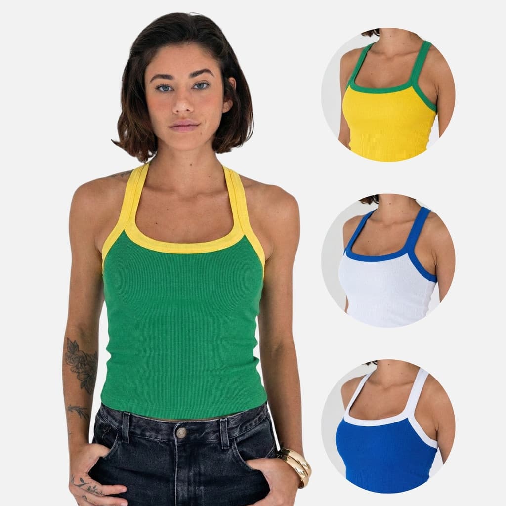 Regata Canelada Feminina Brasil Core Algodão com Elastano Copa do Mundo 2026