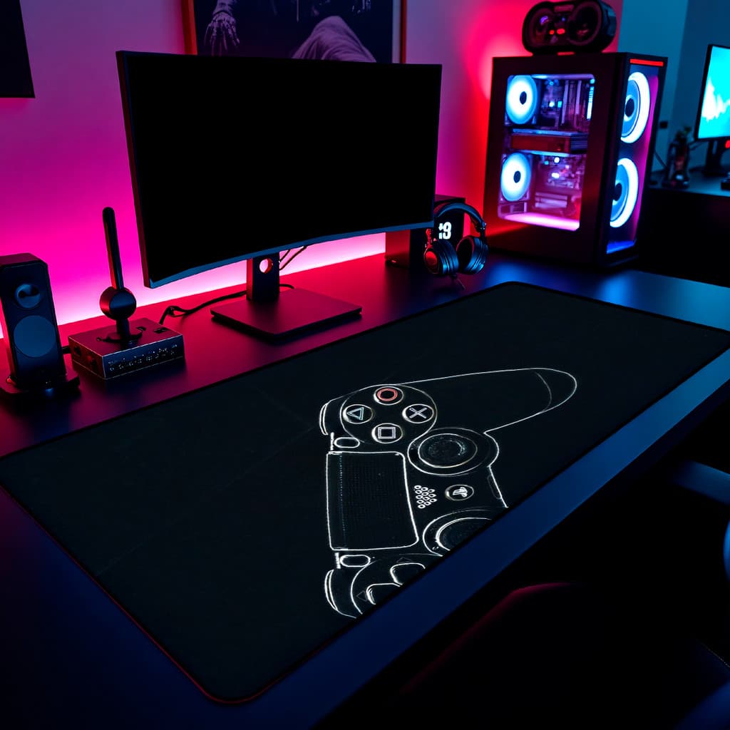 Mouse Pad Controle Playstation Gamer 65x30cm / 80x40cm / 90x50cm / 120x60cm Borda Costurada