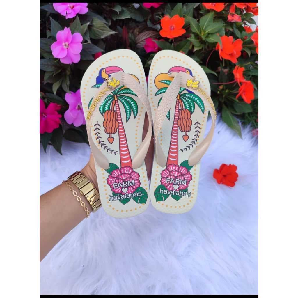 Chinelo de Dedo com Estampa Coqueiro correia resistente