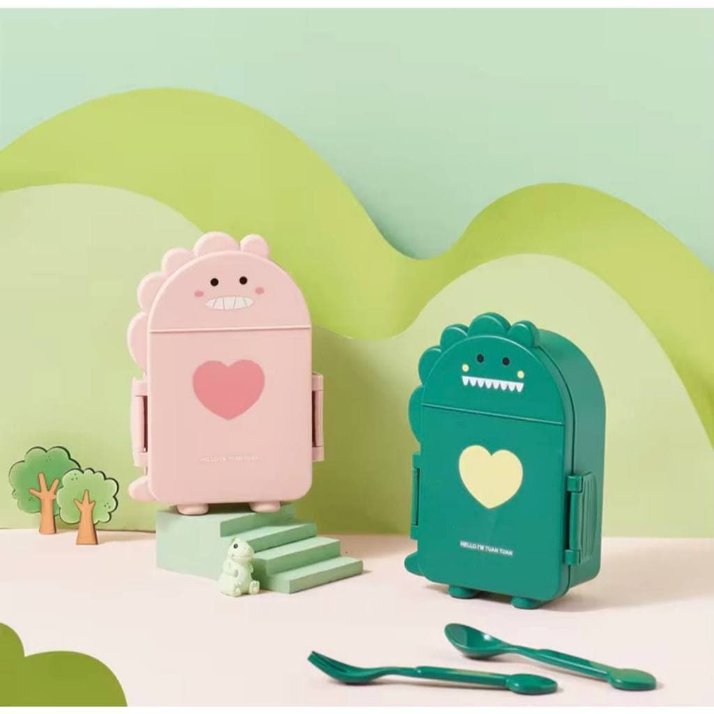 Marmita Dinossauro Infantil Para Lancher Escolar Colher e Garfo Com Duas Divisórias - Envio 24HRS!