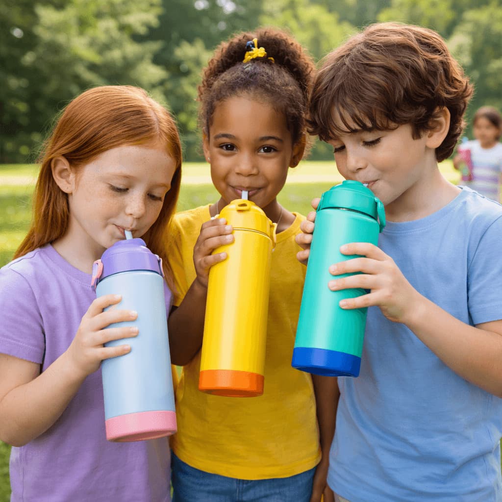 Garrafa Térmica Inox Agua 500ml Tampa Alça Canudo E Adesivo