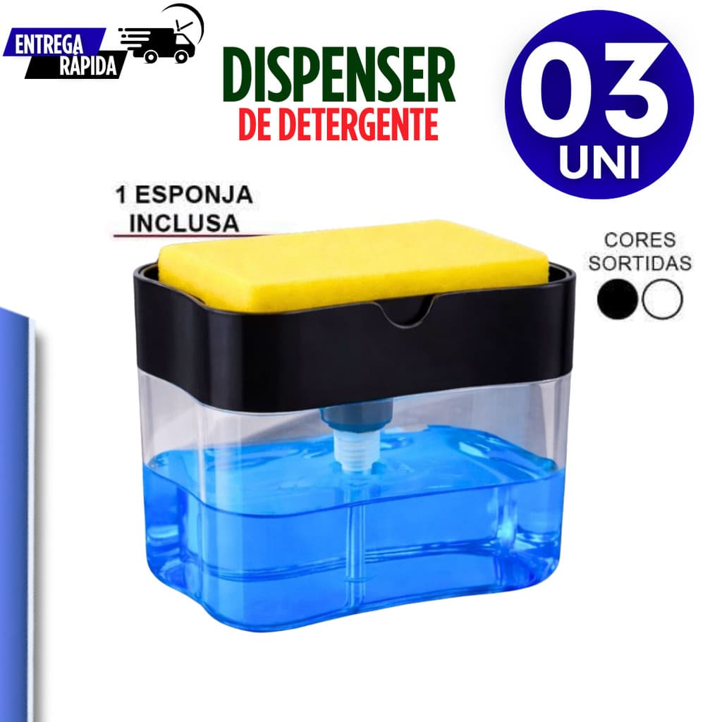 Dispenser de Detergente e Sabão Líquido com Esponja Porta Sabão Líquido