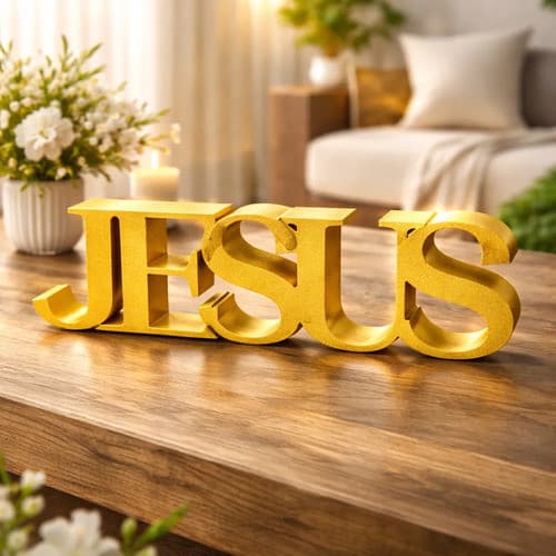 Letreiro Decorativo Jesus Dourado Luxo  Enfeite Religioso Dourado