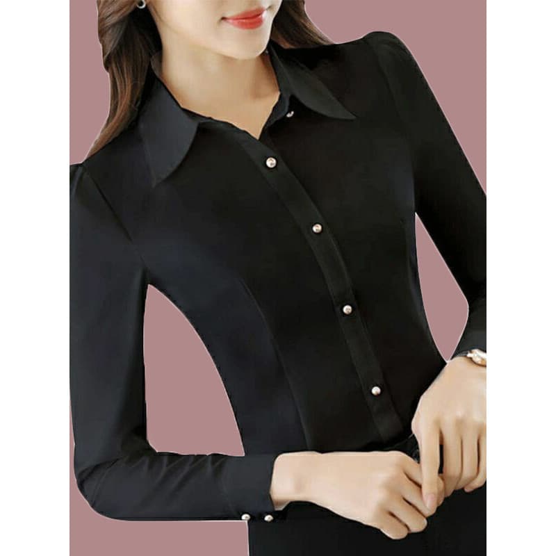 Novo estilo camisa preta manga longa feminina 2026 primavera versão coreana magro-ajuste profissional wear topo feminino