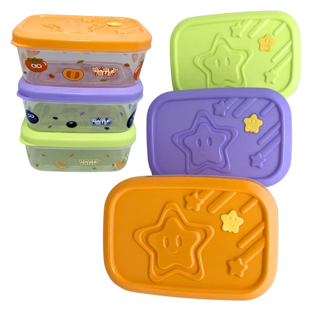 Kit 3 Lancheiras Infantil 300ml Coloridas Marmita Lanche Escolar Marmita Infantil Pequena