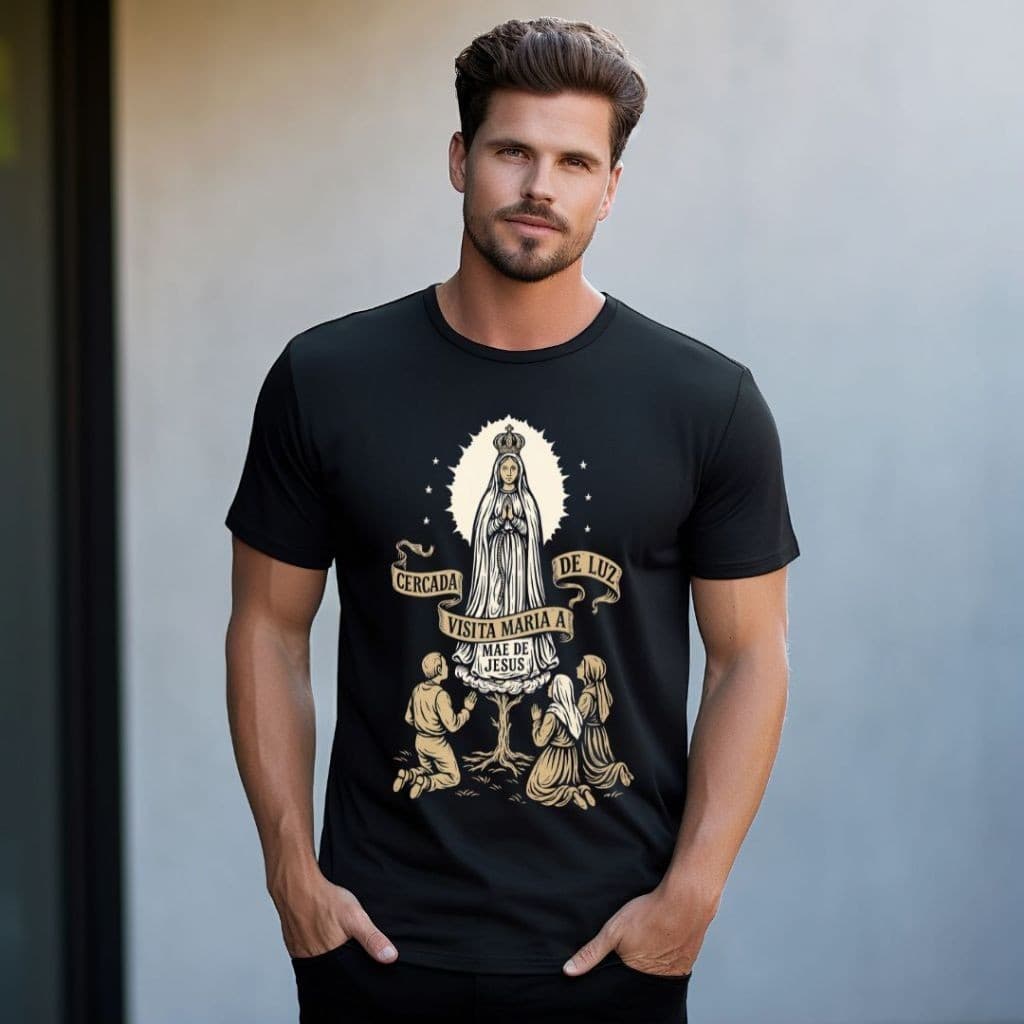 [Camiseta Premium em Algodão Puro]GXG Camiseta T-shirt Unissex Católica Nossa Senhora de Fátima e Pastorinhos  Lúcia Fra