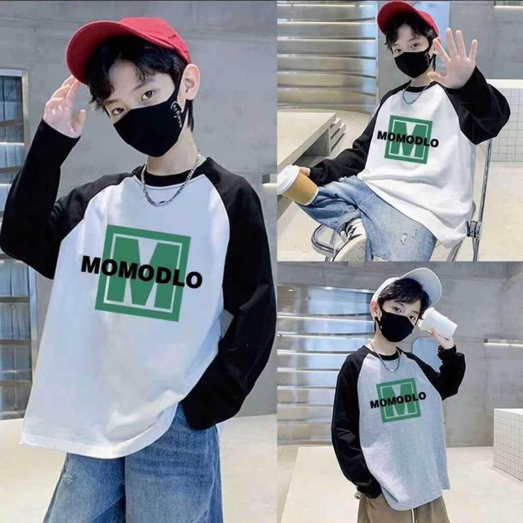 Meninos puro algodão cor-bloqueando manga comprida camiseta primavera outono camisa de fundo novo estilo meninos médio g