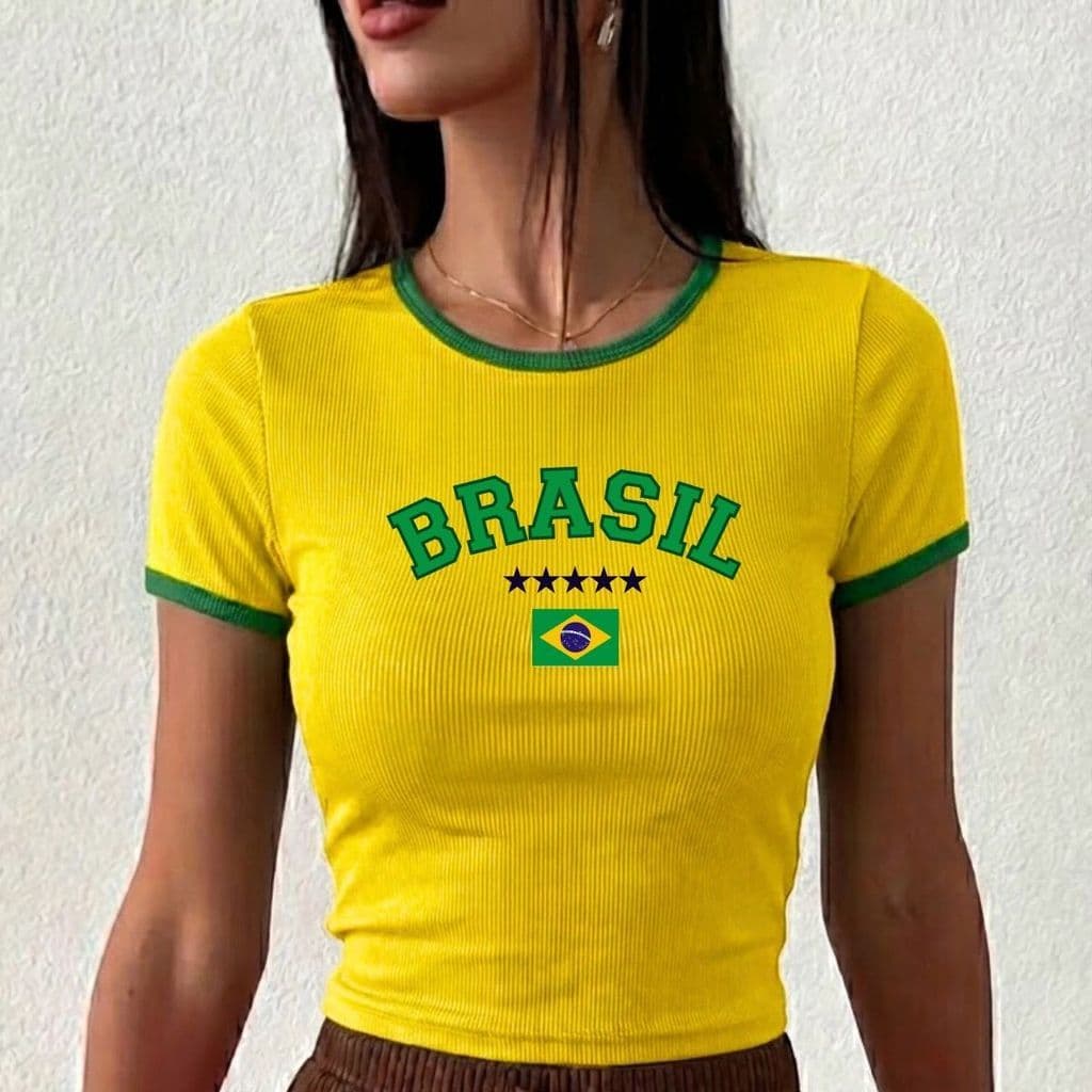 Camisa Brasil Feminina Blusa Brasil Feminina Baby Look Brasil Feminina Blusa Copa Feminina 2026 Tamanho 36 ao 58