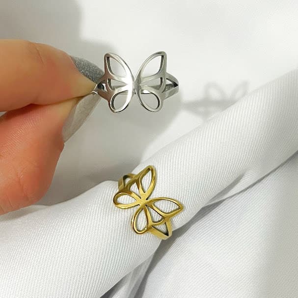 Anel Borboleta em Aço Inoxidável Prata ou Dourado