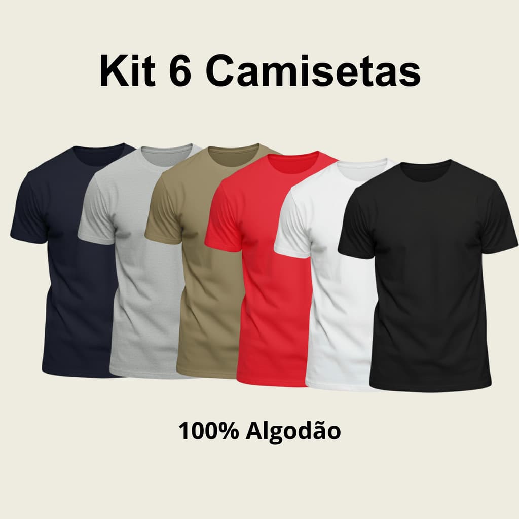 Kit 6 Camisetas Masculinas Básicas 100% Algodão Premium Confortáveis Alta Qualidade Envio Imediato
