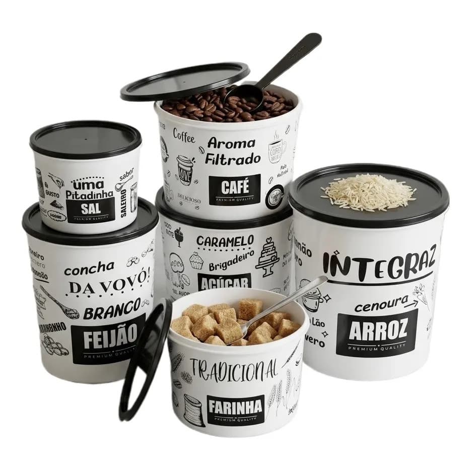 Kit 6 Potes Hermeticos Mantimentos Cozinha Despensa Bpa Free