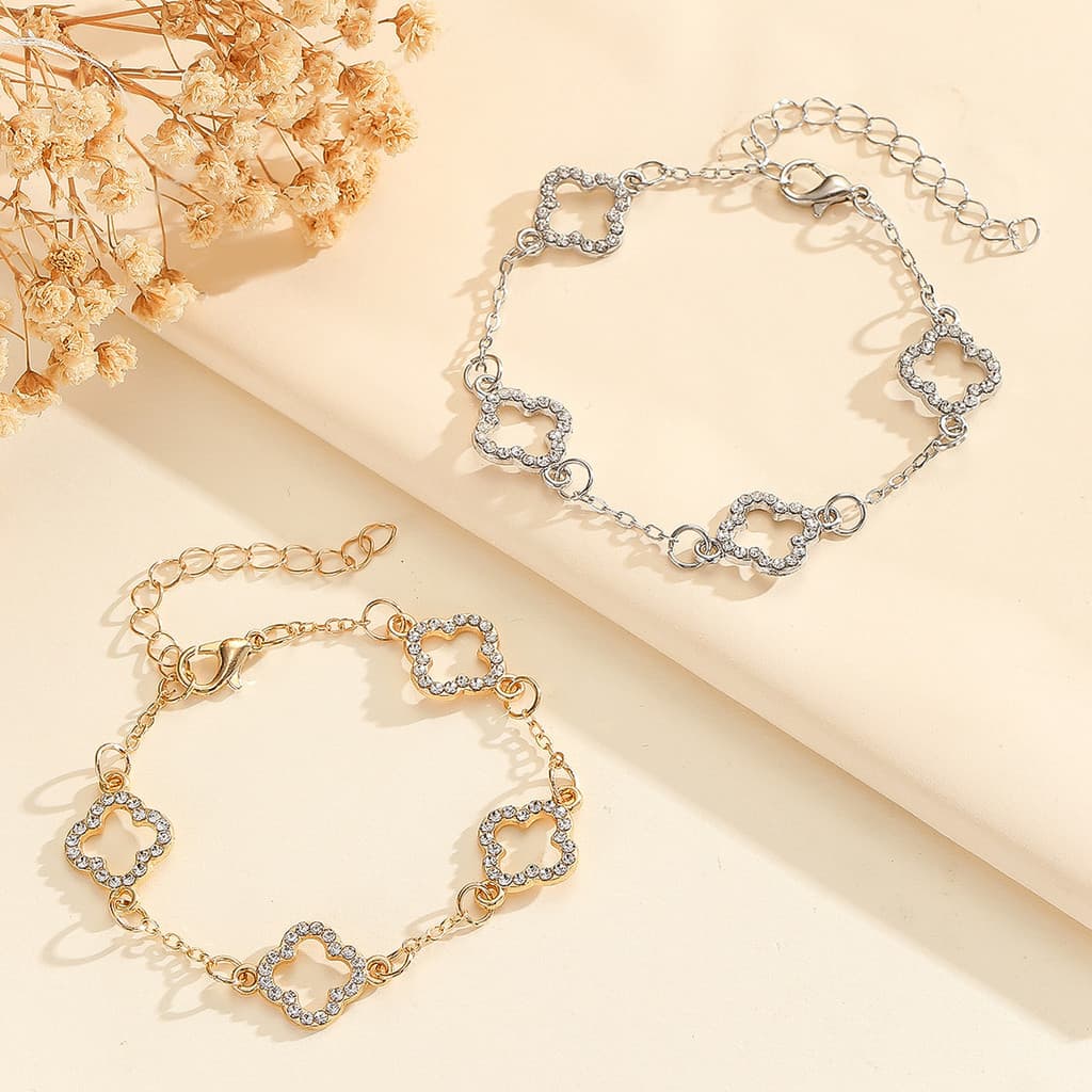 Nova Pulseira Simples de Trevo de Quatro Folhas para Mulheres, Estilo Francês Doce e Elegante, Joia de Flor de Quatro Fo