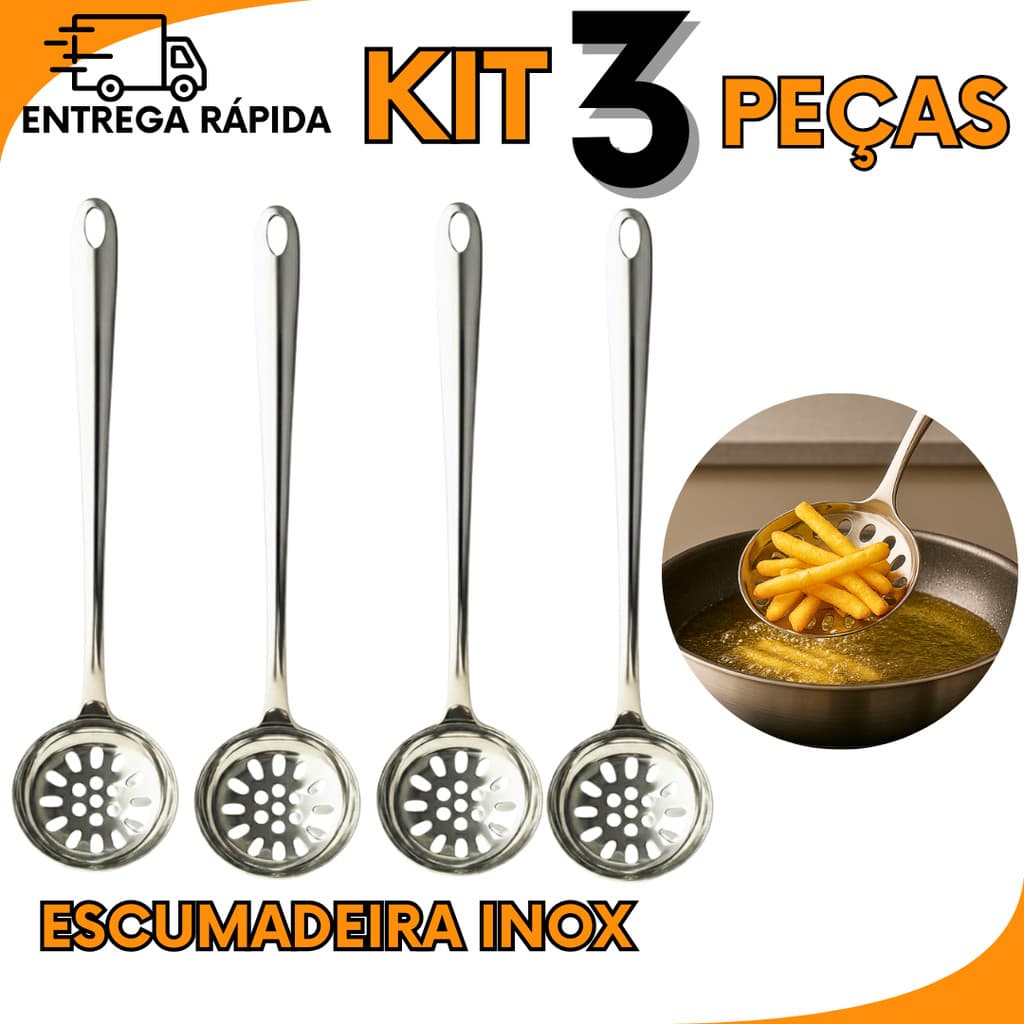Kit 3 2 ou 1 Escumadeira Inox Cozinha Resistente FAcil de Limpar