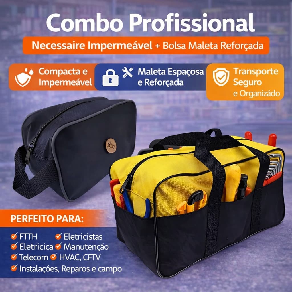 Combo Organizador Ferramentas Bolsa Profissional com Necessaire Técnica