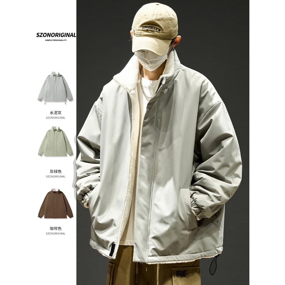 Jaqueta acolchoada masculina forro de lã de inverno engrossado quente dupla face usar gola alta jaqueta acolchoada ameri