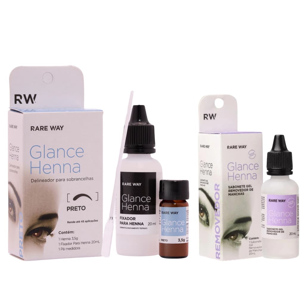 Kit Henna Sobrancelha Glance Preto 3,5g + Removedor Henna 20ml Rare Way Original