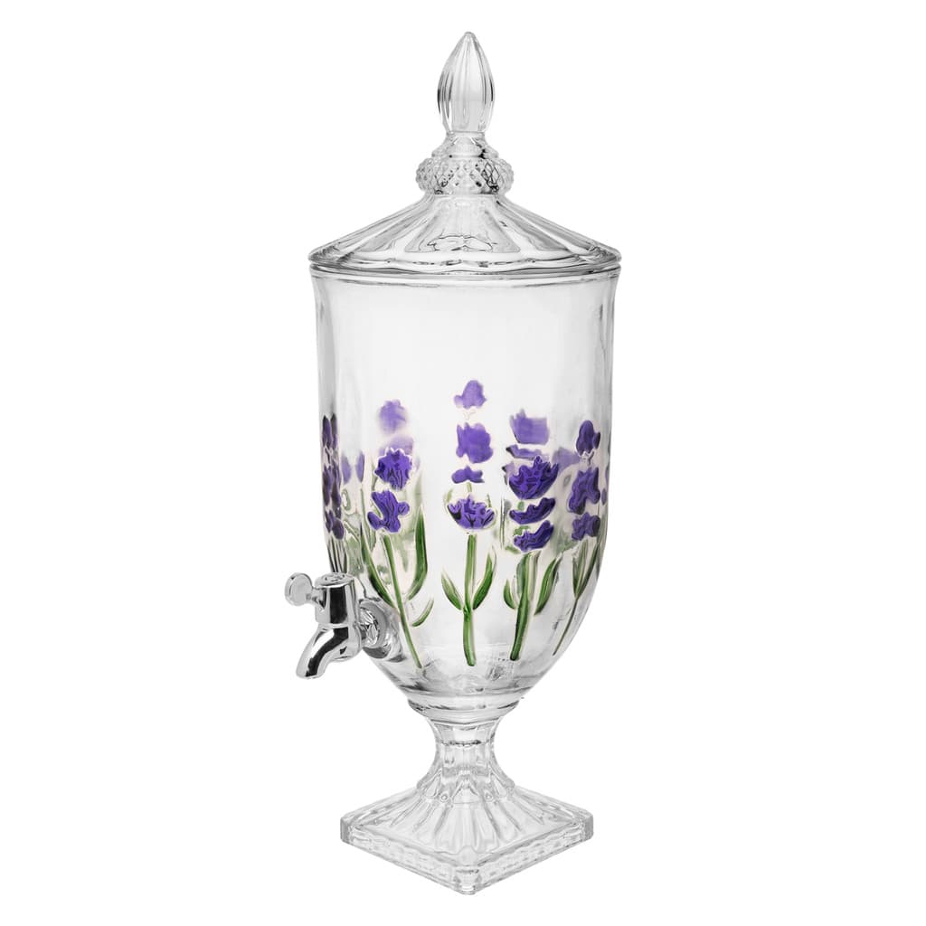 Suqueira com Pé Tampa Lavanda Hand Painting 4,5L Vidro Lyor