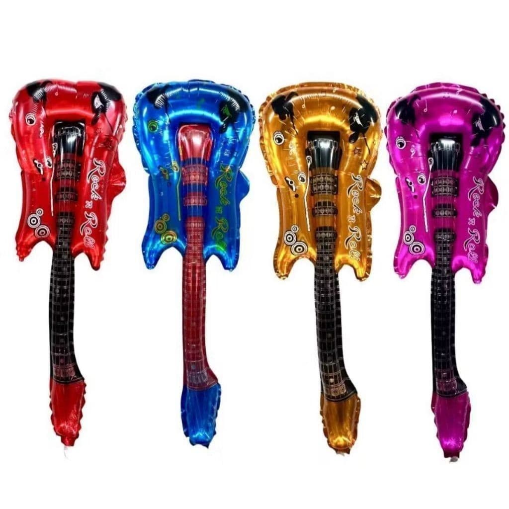 Kit c/ 12 Balão Bastão Guitarra Vermelho Dourado Azul - 80x28cm Festa Decoração Balada Rock