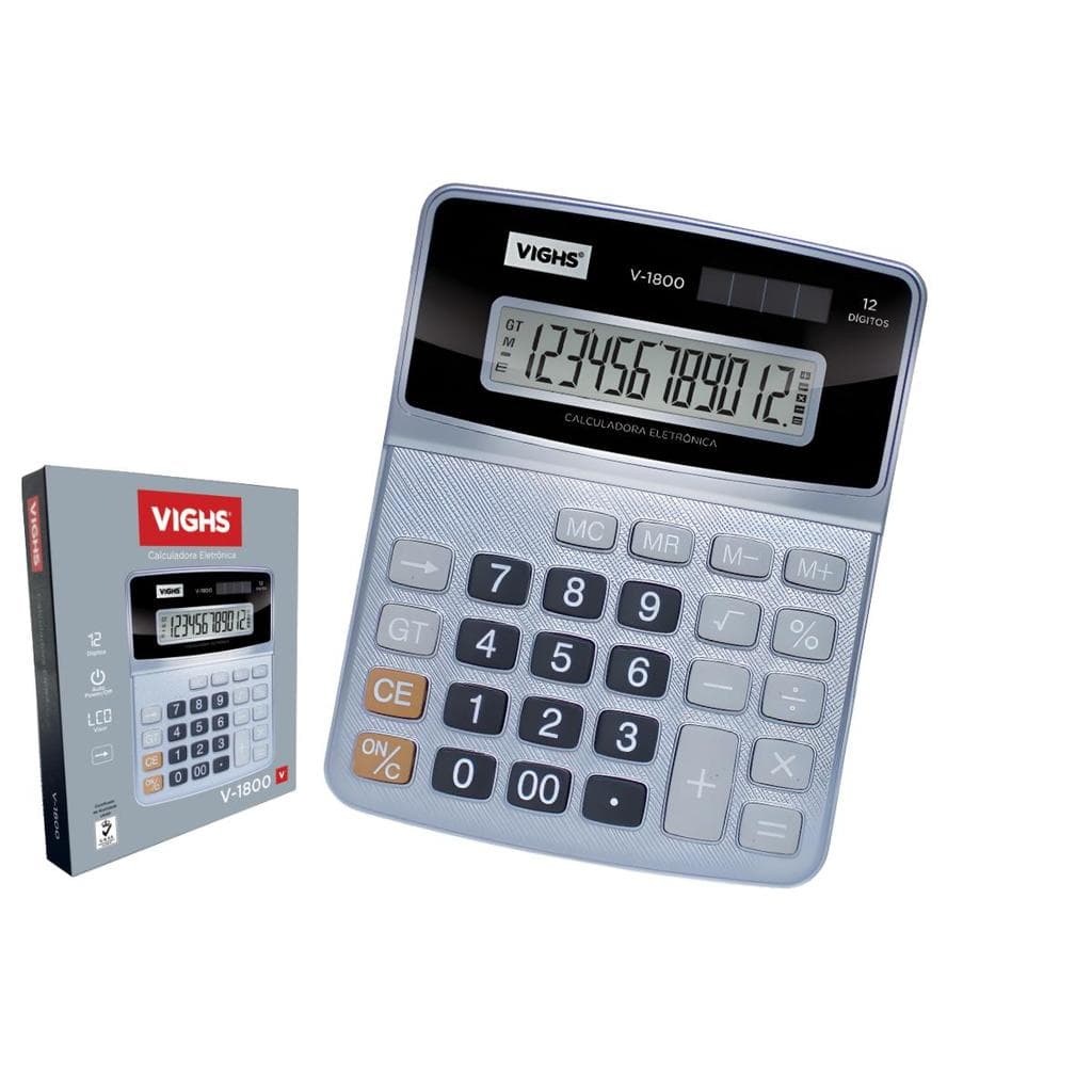 Kit 2 Calculadoras De Mesa Pequena V1800-12 Cor Prata