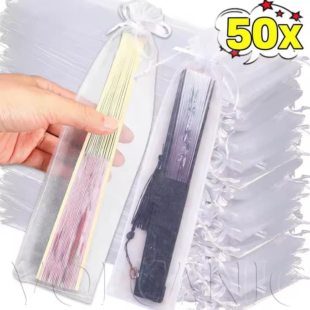 [Envio Rápido] 10/20/30/40/50 Pacotes De Sacos Com Cordão De Organza Branca , Bolsa Dobrável Para Leque E Presente De Jo