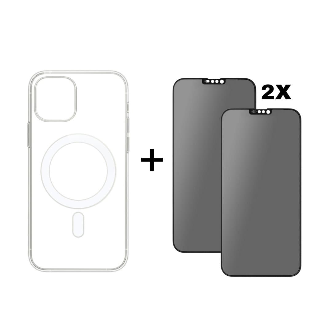 Kit 3em1 Capa MagSafe + 2X Película de Vidro 3D Privacidade Para iPhone 11 12 13 14 15 16 Pro Max - KaLRo