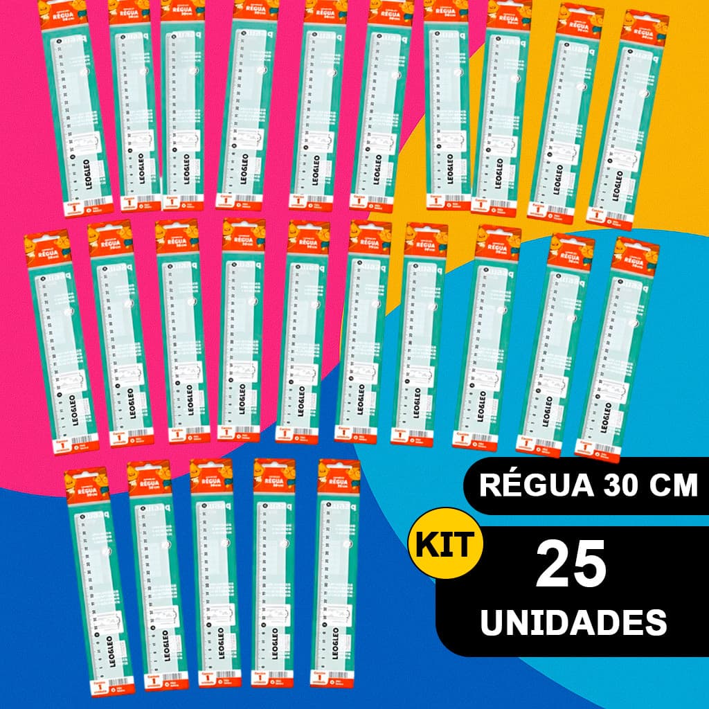 Kit 6 a 25 Réguas Escolares 30cm Transparente Cristal Acrílico Material Escritório Papelaria Medida