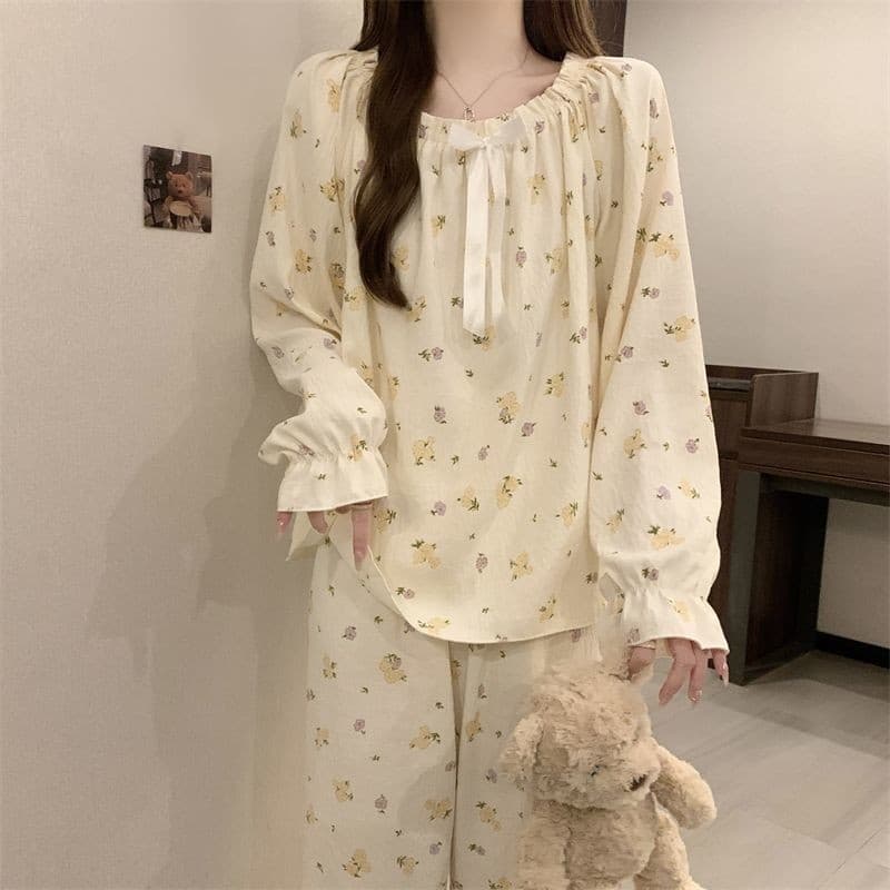 2026 primavera outono estilo princesa desenho animado helloKitty fofo Floral gola plana nuvem algodão manga comprida ter