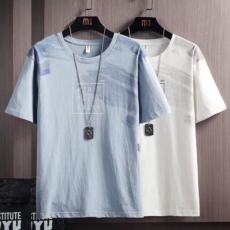 Camiseta de manga curta masculina solta na moda ins Street Wear 2022 verão novo estilo camiseta de seda gelo meia manga