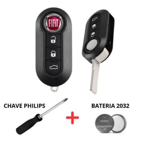 Chave Fiat Canivete Bravo 500 Punto Strada Siena Palio Carcaça Botões Brancos + Bateria + Chave Phillips
