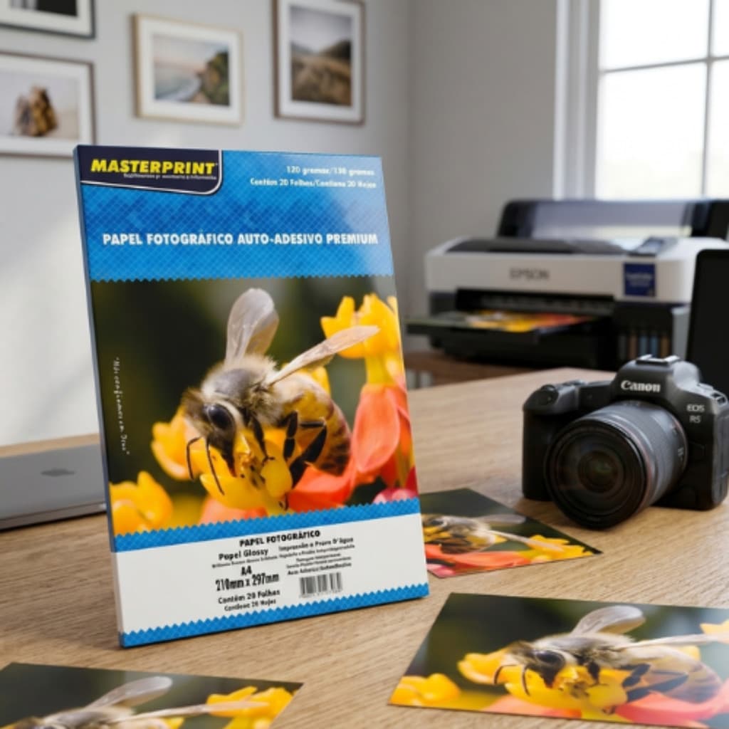 Papel Fotográfico Adesivo A4 130g Masterprint Glossy 20 Folhas Alta Qualidade Premium Resistente